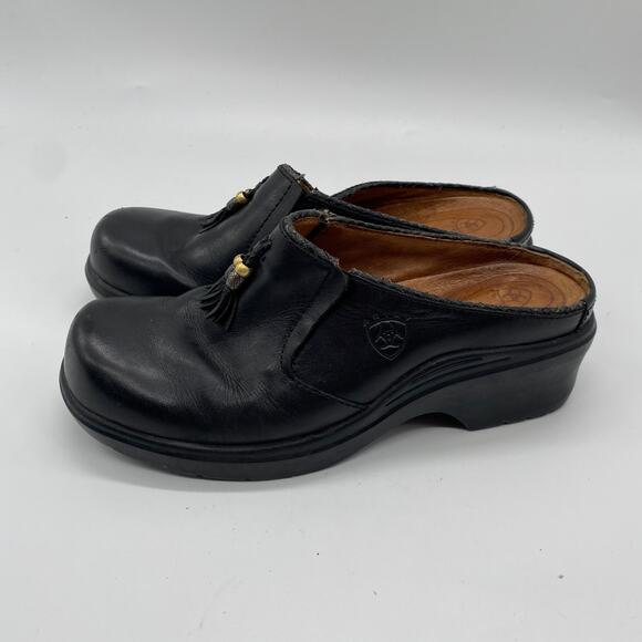 Black Leather Women's Clogs - Picture 6 of 10